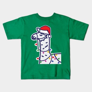 Christmas Llama with Santa Hat Kids T-Shirt